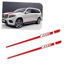 Pack-2 Car Side Skirt Decals, PVC Long Stripes 2 PCS 88.58" x 4.52" Red
