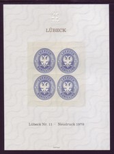 Vignette offizieller Neudruck 1978 L&uuml;beck Nr. 11 Hansa 4er Block