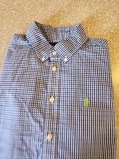 Boys Polo Ralph Lauren Gingham Check Button Down Shirt Size Large 14-16 Blue