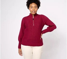 Isaac Mizrahi Live Estate Cable Knit Half Zip Pullover Sweater Sangria 2X New