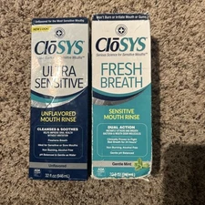 CloSYS Sensitive Mouth Rinse, Gentle Mint Alcohol Free 32oz & Unflavored 32oz