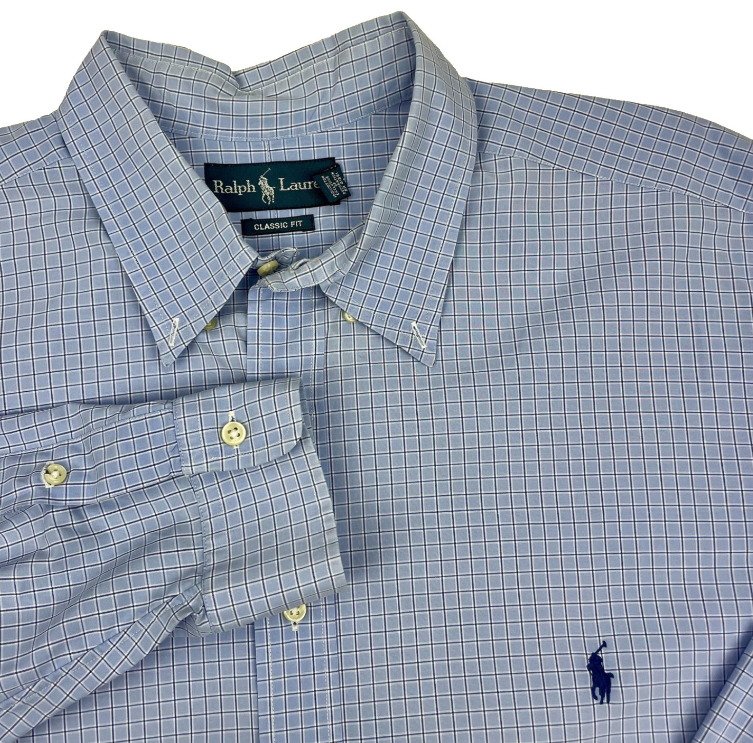 Ralph Lauren Shirt Mens 2XB Blue Blue Gingham Check Button Down Long Sleeve Polo
