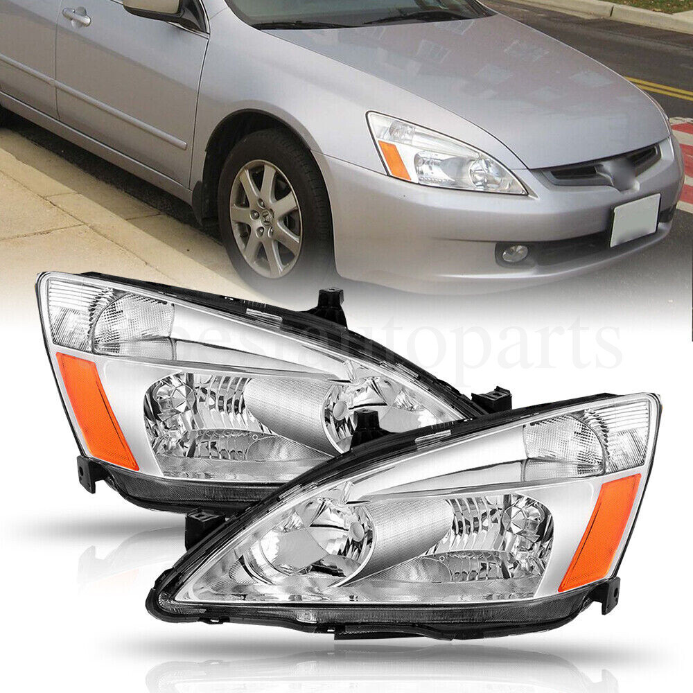 FOR 2003-2007 HONDA ACCORD PAIR CHROME HOUSING AMBER CORNER HEADLIGHT/LAMP SET E - Foto 8