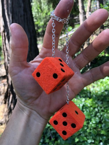 Orange & Black Fuzzy Dice! Car Accessory Decor Charm Interior Decoration Gift