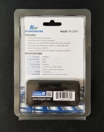 Kingwin KM-U3NGFF SuperSpeed USB 3.0 to NGFF M.2 SSD Enclosure - Picture 2 of 4