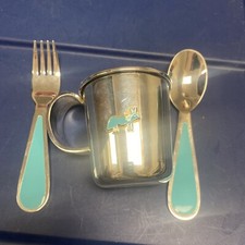 Kate Spade New York LENOX PIPPIN PARK Silver Plate Baby Boy Feeding Set 3pc USED