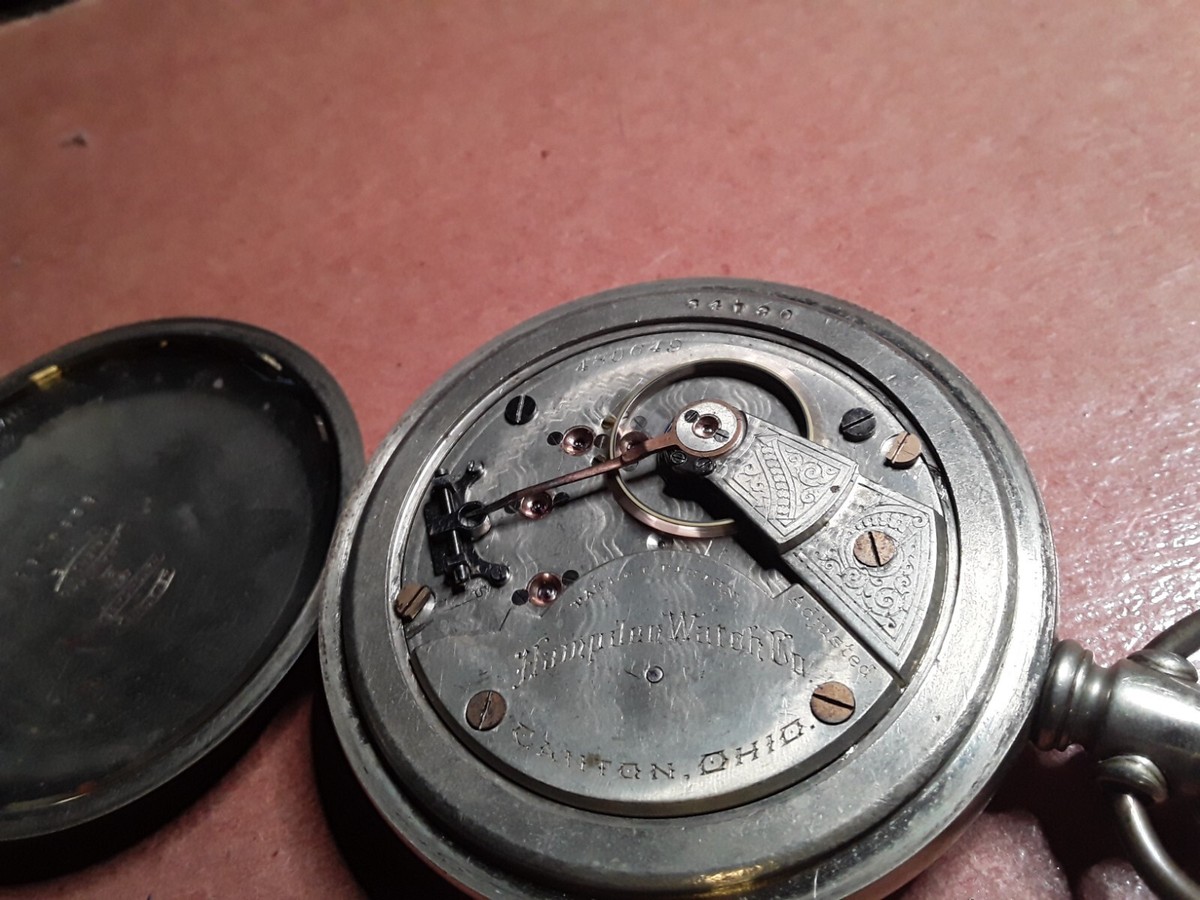 Antique Hampden Pocket Watch Movement, NI, Adj, Mod #4, Clean and Running View 5