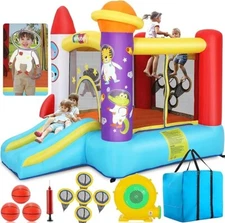 Inflatable Bounce House for Toddler Kids with Slide, Pitching Game & Photography