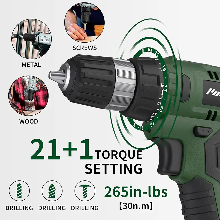 PULITUO 20V Cordless Drill/Driver Kit - 45N.m Torque, Brushless Motor, 25+1 Clutch - View #3