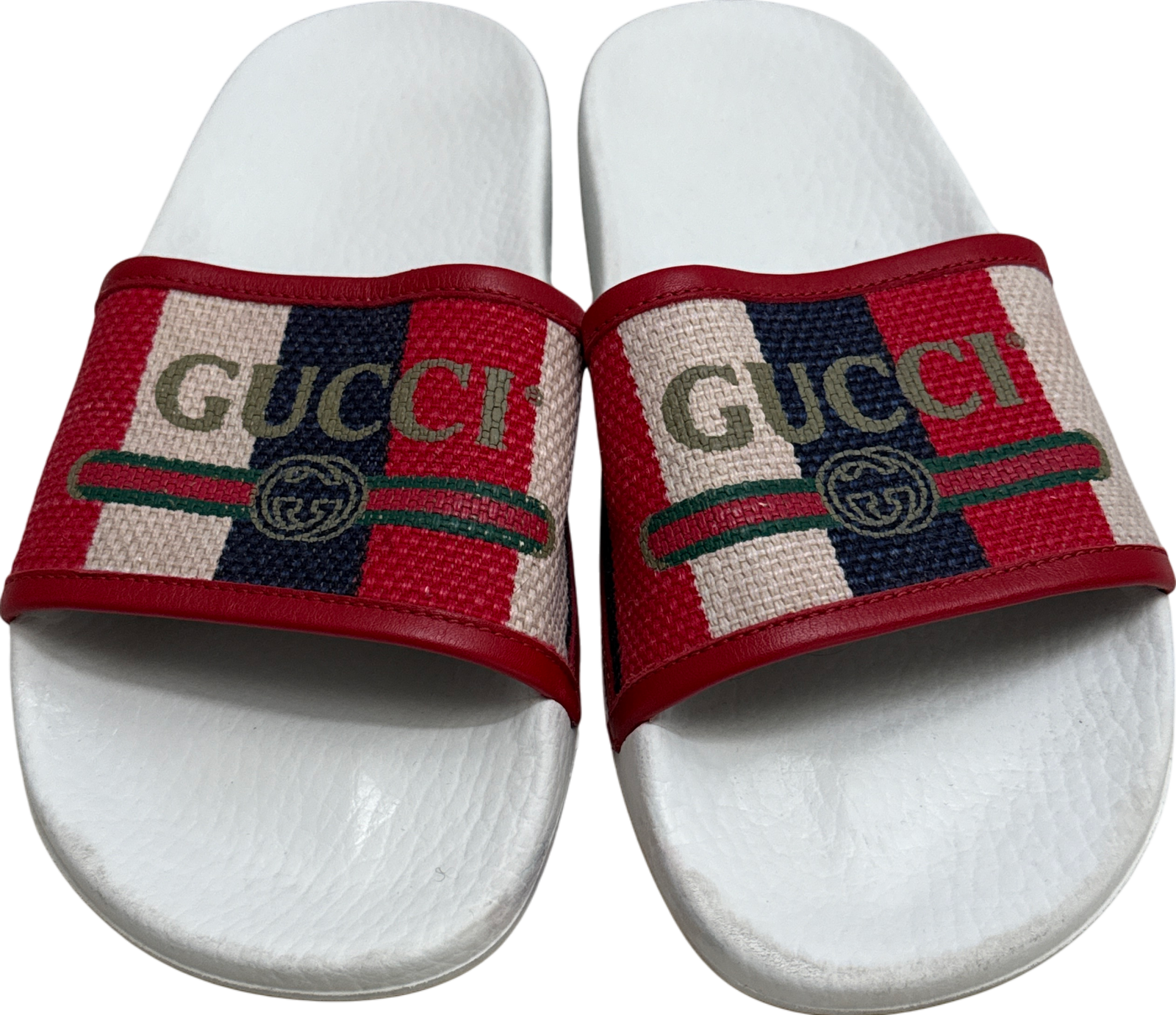SAOLA Gucci Uomo Rosso Logo Slides Taglia 37 Tessuto Tomaia Suola Bianca Calzature Casual