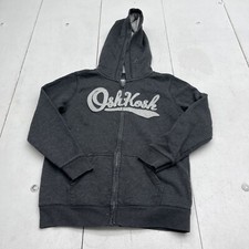 Oshkosh Bgosh Gray Logo Hooded Zip Up Jacket Youth Boys Size 10/12