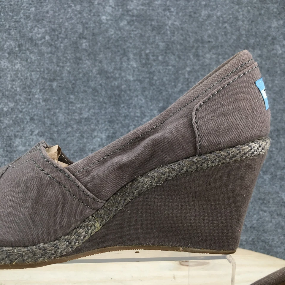 TOMS 高跟鞋女式 7 休闲一脚蹬露趾楔形帆布鞋浅口灰色面料 — 第 4/4 张图片