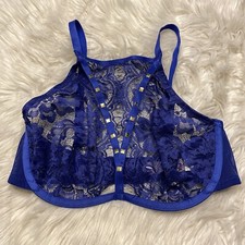Adore Me 32DDD Bra Blue Plunge Blue Floral La...