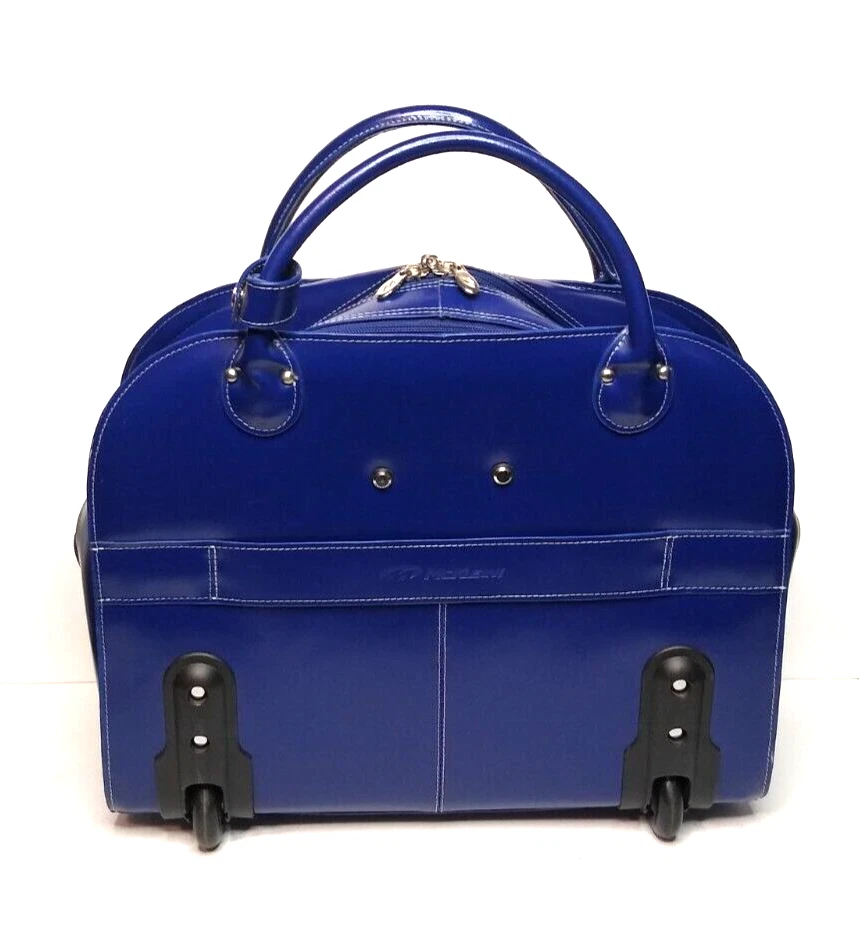 Maletín con ruedas McKlein Edgebrook serie L para computadora portátil de cuero genuino, azul marino Foto 4 de 4