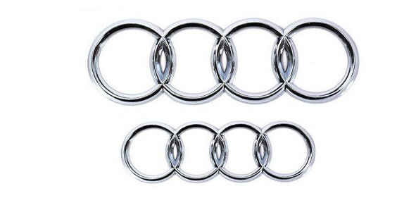 JUEGO DE 2 - Anillos de insignia de bota con astilla delantera parrilla trasera de cromo audi - 273 mm y 193 mm