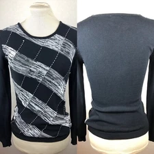 VTG Bacci Italy Womens Knit Sweater Small Bodycon Long Slv Black White EXCELLENT