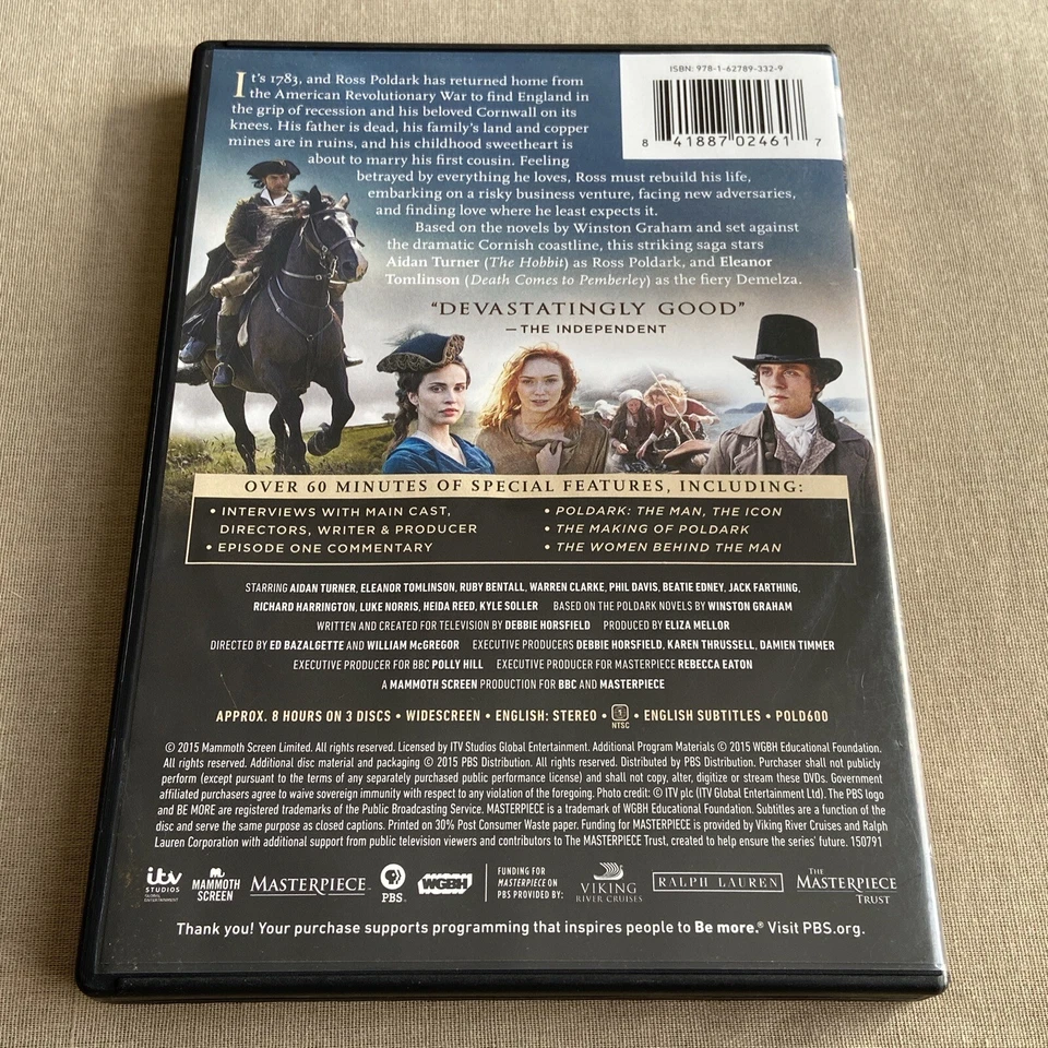 Poldark: Season 1 (DVD 3-Disc 2015) PBS Drama Aidan Turner Eleanor Tomlinson + - Image 2 of 4