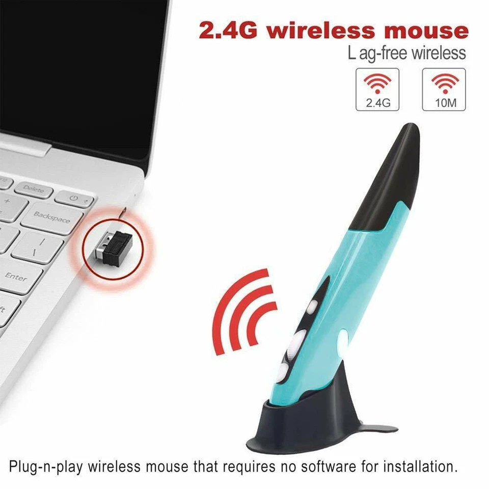 2.4GHz Wireless USB Pen Mouse Optical Mice Pen 4 Key for Tablet PC Laptop Blue - Image 3 of 4