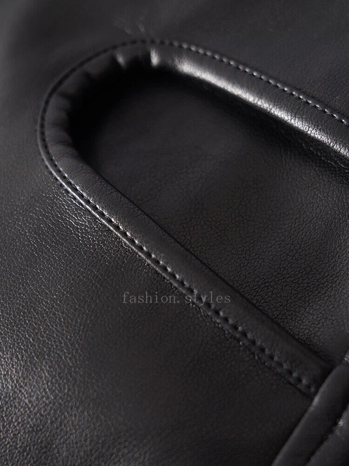 Genuine Leather Pants Women's Wide Leg Pants Winter Sheepskin Loose Slim Fit - Image 4 of 4