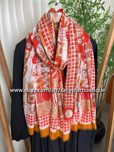 Sallys Cashmere Ring Scarf Wrap Shawl Geometric Print Soft Thin Delicate 78"*39" - Picture 8 of 29