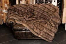 8870 Tortora Sable Fur Throw with Kolinsky Lining Real Fur Blanket Genuine Sable