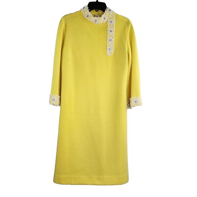 Vintage 1960s Retro Mod Dress Cocktail Party Dress Wool Yellow Long Sleeve Beads | eBay Vintage 1960s Retro Mod Dress Cocktail Party Dress Wool Yellow Long Sleeve Beads | eBay