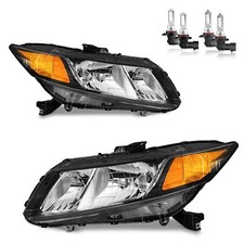 For 2012-2015 Honda Civic Sedan 4dr 12-13 Coupe Black Headlights With Bulbs Pair