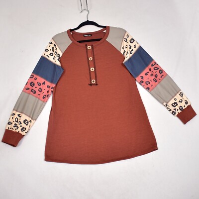 Heimish USA Women's Long Sleeve Rust Henley Top Size Small