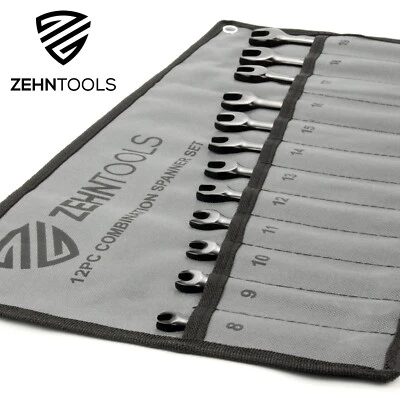 ZEHN TOOLS ZEHNTOOLS 12PC BLACK SPANNERS 8-19MM COMBINATION WRENCH SET METRIC FABRIC HOLDER