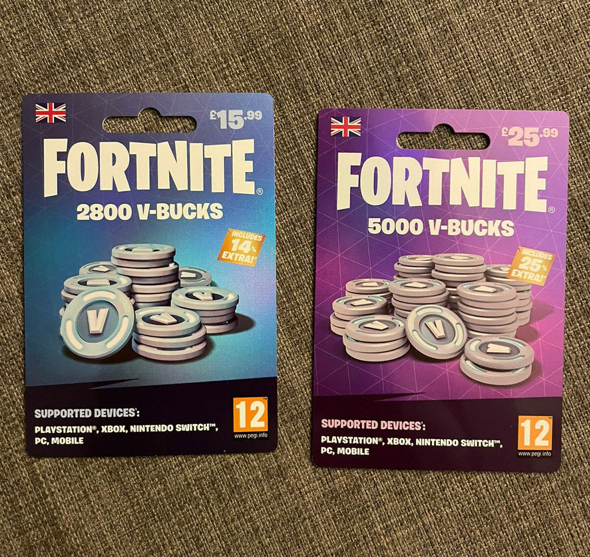 TARJETA FORTNITE 2800 y 5000 V-Bucks edición del Reino Unido 15,99 £ y  25,99 £ (