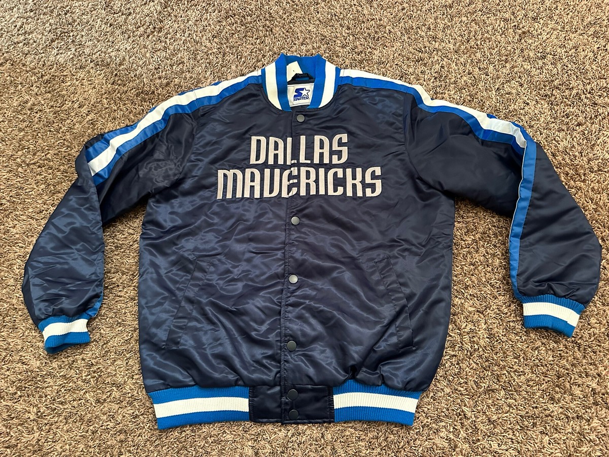 Rare Dallas Mavericks Starter Varsity Satin Full Snap Jacket Blue
