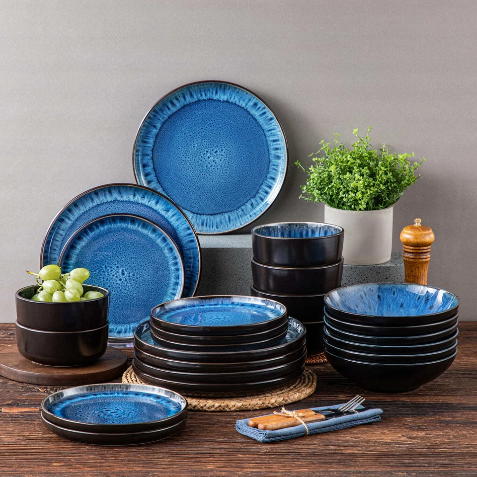 Geschirr Set glänzend blau 4/6 Personen 16/24/32-tlg Steingut Keramik Steingut - Bild 2 von 4