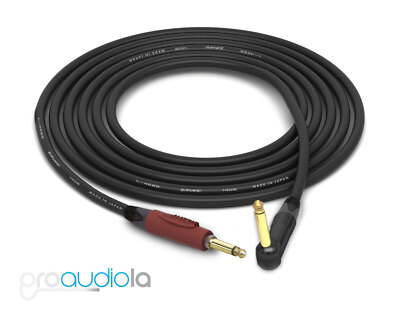 Canare Quad Instrument Cable | Silent 1/4'' TS to 90° 1/4'' TS | Black 1 Ft