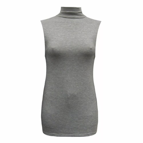 LADIES SLEEVELESS TURTLE POLO NECK TOP WOMANS PLAIN ROLL NECK TOP JUMPER 8-26 - Picture 10 of 14