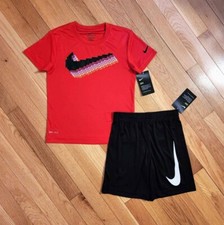NEW Nike Little Boys Dri-fit Swoosh Tee  Short Set, Red/Black sz 6 
