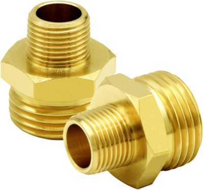 2PCS Garden Hose Adapter 3/8'' NPT Male to 3/4'' GHT Male Thread Brass Pipe Fittin