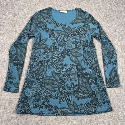 Bryn Walker Blue Joust Floral Print Gaco French Terry Tunic Women's Size Medium