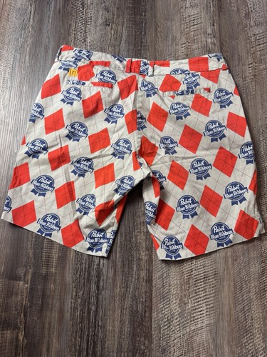 Loudmouth Golf Shorts Womens 16 Gray Red Blue Argyle Pabst Blue Ribbon Beer - Picture 8 of 10