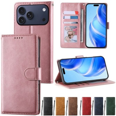 For iPhone 17 17e 16 15 14 13 12 Pro Max Plus Wallet Case Leather Magnetic Cover
