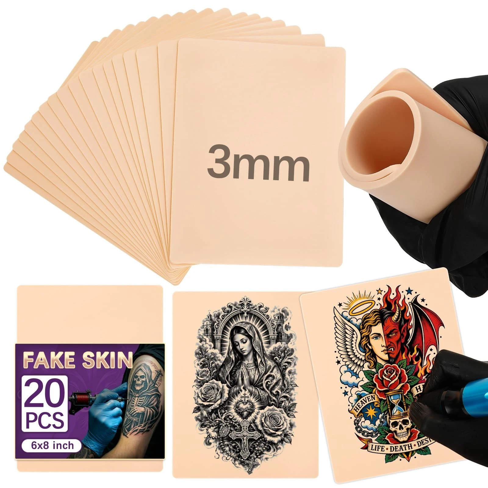 3mm Blank Fake Skin - Double Sided Tattoo Practice Skin for Artists & Beginners image 2
