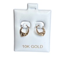 10K Real Yellow Gold Puffed Heart Hoop Earrings Kids Latch Back Small Size 12mm