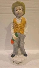 Vtg Farmer Man Figurine With Bunch of Carrots Porcelain Bisque Artmark