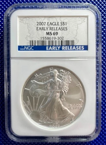 2007 ~ Silver Eagle S$1 ~ NGC MS69 ~ EARLY RELEASES ~ #1558619-302  ~ Milk Spot