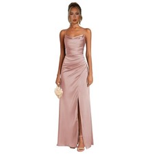 Satin Bridesmaid Dresses Long Mermaid Prom Dress Spaghetti Straps with Slit