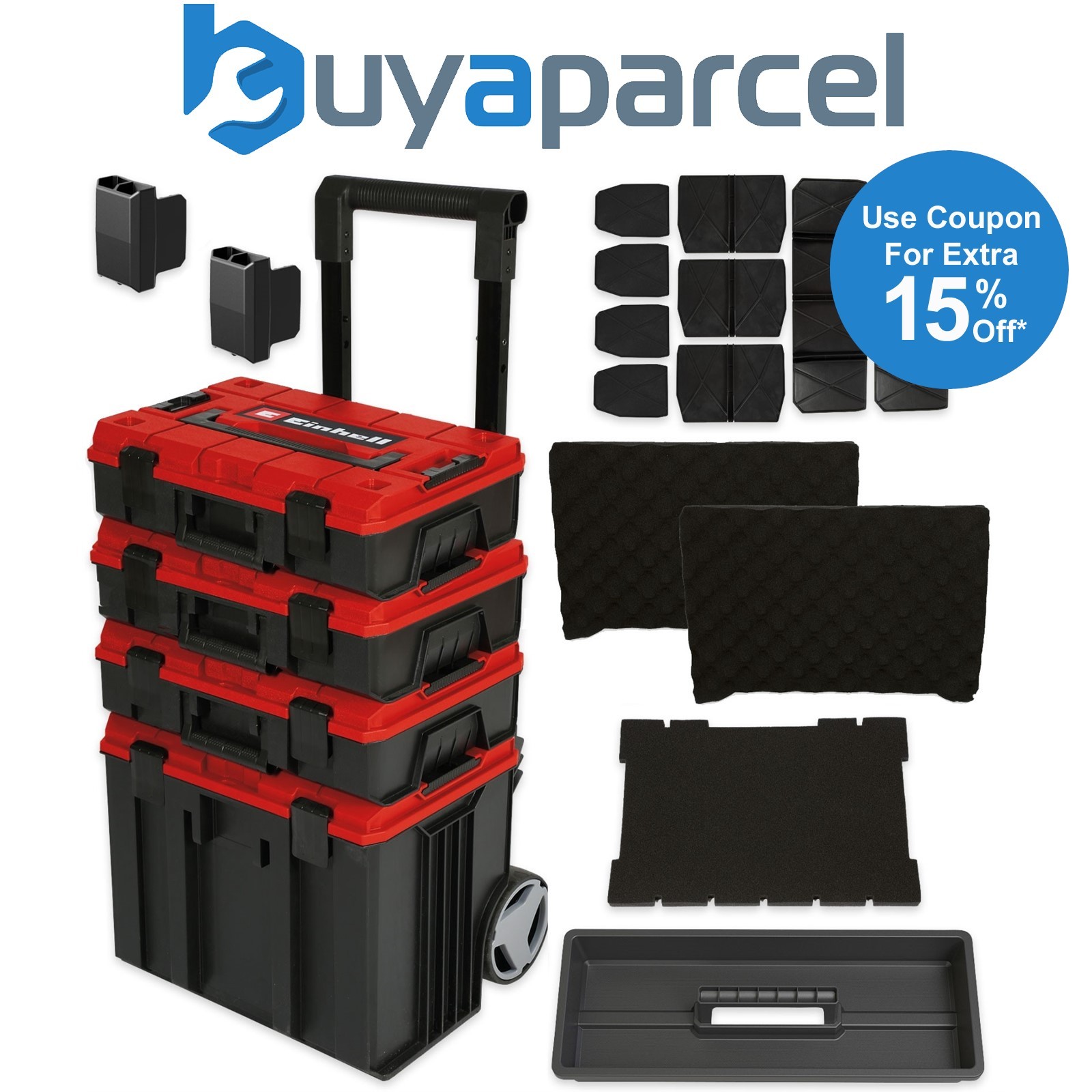 Einhell E-Case 4 PC Tower Rolling Mobile Tool Storage Box Trolley Modular Cases