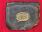 RELIC CONDITION CIVIL WAR LEATHER CARTRIDGE BOX WITH U.S. PLATE