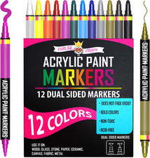 Acrylic Paint Markers Dual Tip 12 Pack - Acrylic Markers Paint Pens for Rocks