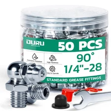 OURU 50PCS 1/4"-28 Grease Fittings Assortment, SAE Zerk Grease Fittings 90 De...