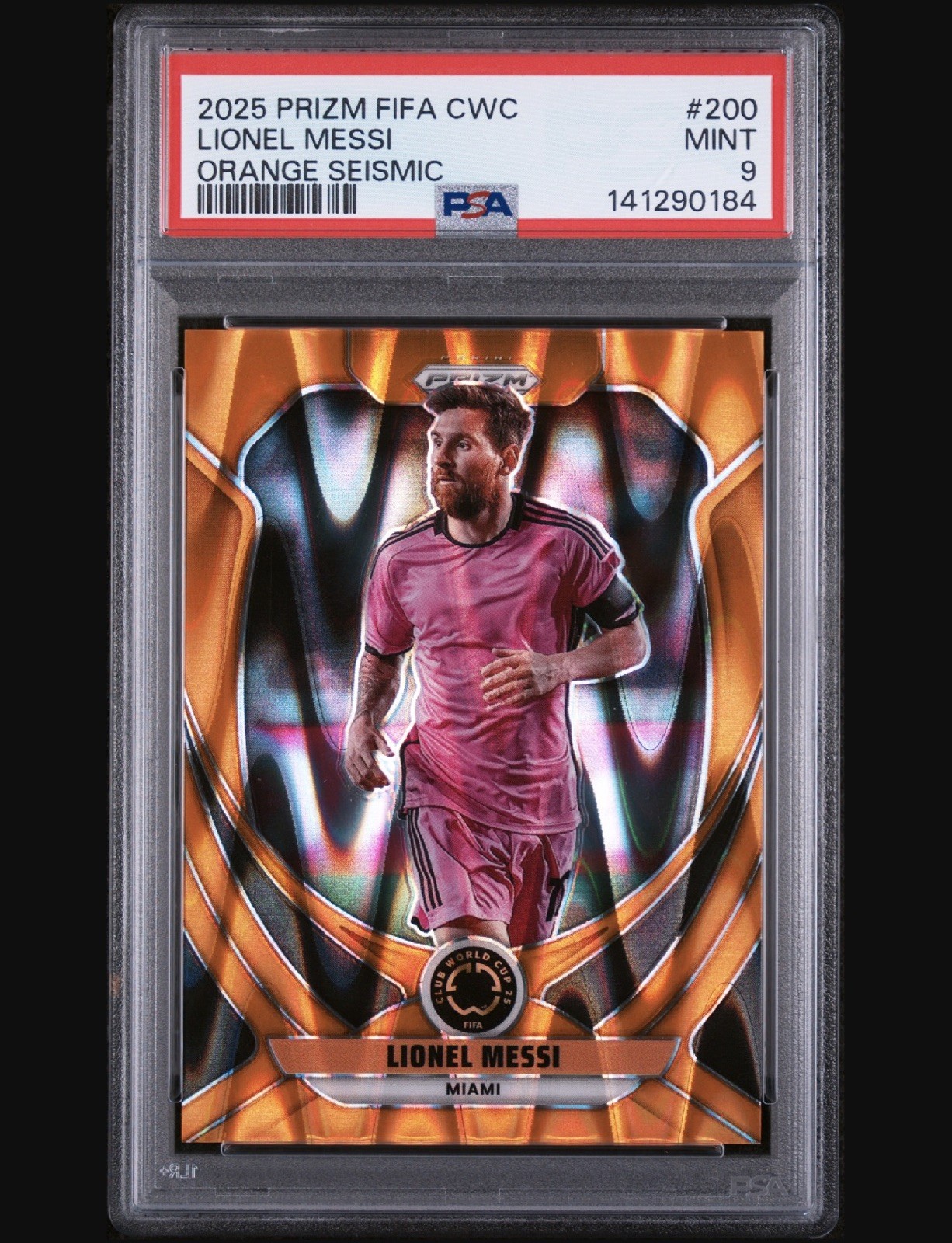 2025 PANINI PRIZM FIFA CLUB WORLD CUP #200 LIONEL MESSI ORANGE SEISMIC