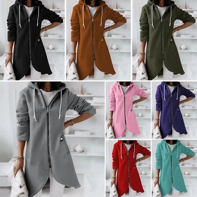 Damen Hoodie Kapuzenpullover Übergröße Mittellang Strickjacke Mantel Sweatshirt